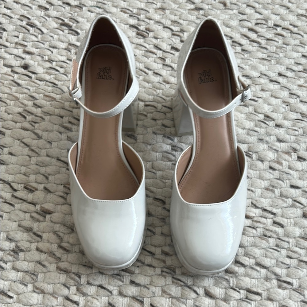 Women's White Block Heel Shoes